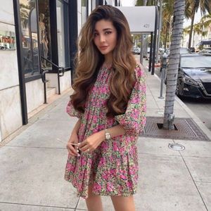 Zara puff shoulder print dress